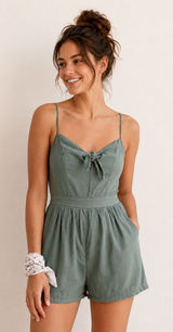 Aerie Sage Green Tie Front Smocked Back Gauze Romper Small 1407-2818-82 Photo 0