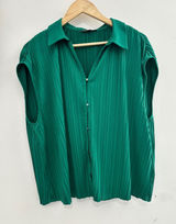 Adrianna‎ Papell Green Pleated Button Front Blouse XL Sleeveless Top Holidays Photo 0