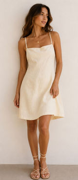 SUMMER AWAY Linen Tie Back Mini Dress Yellow Small NEW NWT Photo 0