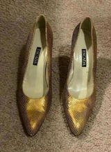 Vintage Escada Gold Metallic Snakeskin High Heel Shoes Photo 0