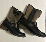 UGG Black Leather & Taupe Suede Mid-Calf Buckle Boots Photo 0