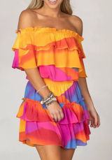 Buddylove Kiera Ruffled Off-The-Shoulder Mini Dress Small Sunset Boho Festival‎ Photo 0