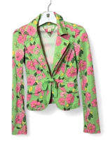 Tommy Hilfiger Y2K Green & Pink Floral Blazer W/Tie Waist Sz XS Photo 0