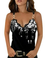 Ladies Fashion Flower Print Metal Chain Sleeveless Sling tank Top Black y2K vibe Photo 0
