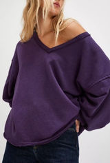 Free People We The Free Venice V-Neck Sweatshirt - Sour Grape Purple - XS Photo 0