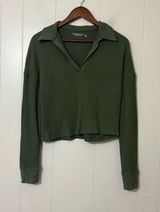 Abercrombie & Fitch SoftAF Waffle Knit Cropped Polo Top Olive Green Size S Photo 0