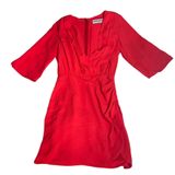 Amanda Uprichard Red Ruched V-Neck Bell Sleeve Mini Dress‎ XS Photo 0