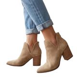 Steve Madden Tan Suede V-Cut Pointed Toe Block Heel Ankle Booties Size 9.5 Photo 0