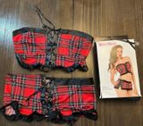 Tease Y2K Red Plaid 3 Piece Lingerie Set S/M NWT Y2K Punk Photo 0
