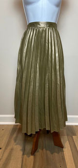 Ann Taylor Metallic Pleated Midi Skirt Size 16 Gold Photo 0