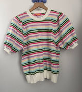 THML XS Stripe Multi Color Puff Short Sleeve Sweater Knit Pastel Crew Preppy Photo 0