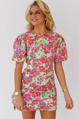 Shelby Ruched Puff Sleeve Mini Dress Photo 0