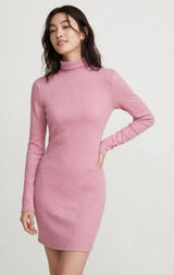 Urban Outfitters Pink Ribbed Turtleneck Bodycon Dress Long Sleeve Y2K M Photo 0