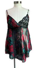 Victoria Secret Gold Label Sheer‎ Floral Red & Black Lace Babydoll Chemise Sz M Photo 0