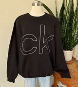 Vintage Calvin Klein Black Sweatshirt Silver‎ Gray Logo Crewneck oversized XXL Photo 0