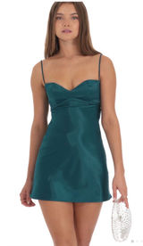 Lucy in the Sky Satin Mini Dress Teal Green Photo 0