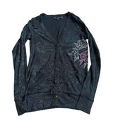 Vintage Fox Racing Cardigan Sweater Y2K Emo Tattoo Mall Goth Fairy Grunge XS Photo 0