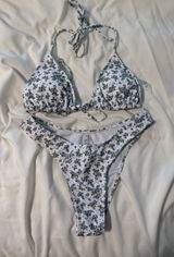 SHEIN White Floral Tie-Halter Bikini Set Photo 0