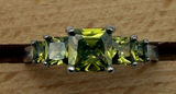 925 Sterling Silver Yellow Green Princess Cut 5 Stone Ring Size 9 Photo 0
