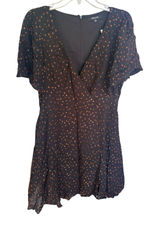 Madewell‎ Metallic Copper Clipdot Wrap Mini Dress Black Womens 12 NEW Photo 0
