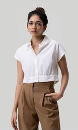 Reistor Women's Oversized Crop Shirt in Off-white Organic Cotton Size XS NWT Photo 0