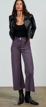 ZARA The Marine Straight Jeans Cropped Wide Leg in Lilac Sz. 10 Photo 0