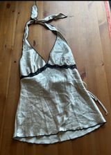 Y2K Vintahe Halo Baby Doll Elegant Cream and Black Lace Trim Top Medium Photo 0
