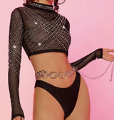 Black sheer rhinestone top Photo 0