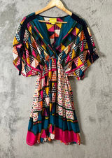 Maeve Anthropologie Boho Geo‎ Print Dress Multicolor V-Neck Flowy Size 2 No Slip Photo 0