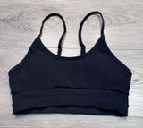 Womens Black Ribbed Sports Bra Adjustable Straps Padded‎ Activewear Top Size M Photo 0