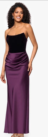 NWT Betsy & Adam Velvet Satin Plum Gown Dress Size 12 Photo 0