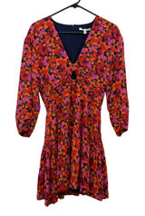 Derek Lam 10 Crosby Dress Womens 6 Orange Pink Floral Ruched Tiered Mini V-Neck Photo 0