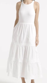J. Crew Vintage Rib Knit High Neck Cutaway Tank Dress with Poplin Skirt White Photo 0
