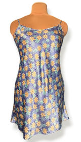 Floral Satin Mini Slip Dress Blue Yellow Daisy Print Y2K 90s Fairycore Cottage Photo 0