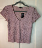 Abercrombie And Fitch Top Size Small Pink Floral Lace V-Neck Short Sleeve New Photo 0