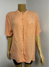 Anna and Frank Womens XL Peach 100% Silk Short Sleeve Mandarin Collar Blouse Photo 0
