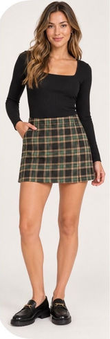 VTG Share Female Plaid Tartan Skirt 40 US/M Green Brown Cotton Mini Skirt Shorts Photo 0