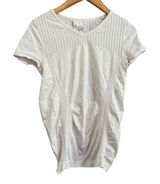 ATHLETA White V Neck‎ Short Sleeve Seamless Knit Athletic Top Women Size S Photo 0