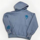 Pink Palm Puff Hoodie Womens Size Small 'Everything Comes In Waves' Blue Photo 0