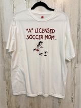 Hanes Women's Large White Soccer Mom Graphic T-Shirt Cotton Photo 0