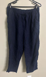 Quince Size XL Dark Navy Linen Elastic Waist Crop Pants Casual Lagenlook Beach Photo 0