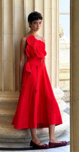 Farm Rio Red Garden Linen Blend Cocktail Midi Dress Size XS Photo 0