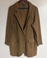 Lauren Ralph Lauren Herringbone Knit Blazer Cardigan Brown Wool Cashmere 1X Photo 0