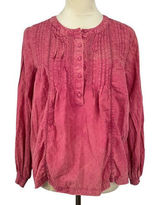 Anthropologie Pilcro Swiss Dot Peasant Blouse Long Sleeve Button Front Pink XS Photo 0