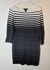 Lauren Ralph Lauren Dress Striped Knit Sweater Gray‎ White Size Medium Photo 0