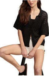 Lucky Brand Pointelle Camp Shirt Open Knit‎ Cardigan Fisherman Collared Size S Photo 0