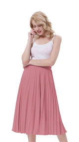 Kate Kaspin Women's High Elastic Waist Pleated Midi A-Line Swing Skirt Pink Larg Photo 0