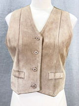 Vintage 70s Sears JR Bazaar Tan Suede‎ Leather Vest Women's L Western Boho Photo 0