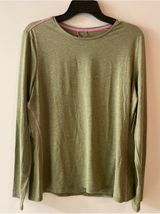 Bass Outdoor Olive Long Sleeve Crew Top with Pink Contrast Stitching Photo 0