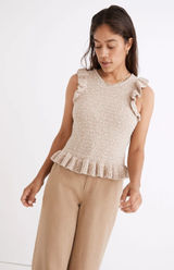 Madewell Nicollet Ruffle Sweater Tank Top Knit Large Tan Sleeveless Boho Cottage Photo 0